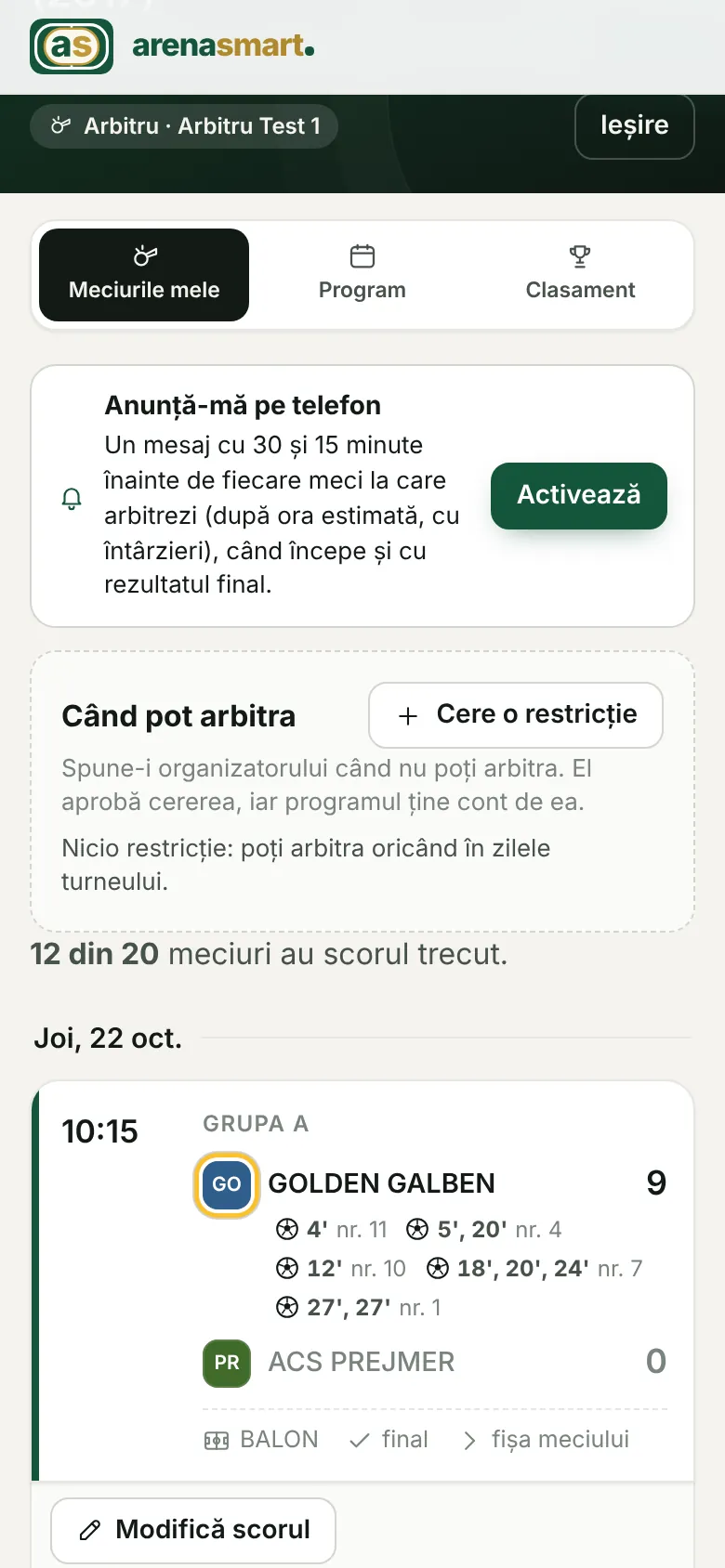 Meciurile arbitrului